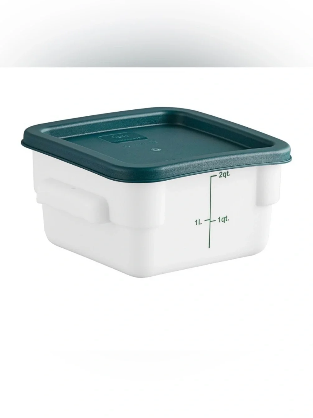 Choice 2 Qt. White Square Polypropylene Food Storage Container and Green Lid